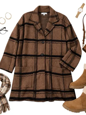 Z Supply Plaid Sweater Jacket Brown Black Button Front Shacket Cozy Medium EUC thumbnail 1