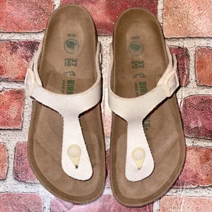 Pre-Owned Birkenstock Gizeh Canvas Vegan Thong Sandal Eggshell Beige Size 6 thumbnail 2