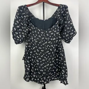 Winston White Black‎ Floral Corset Bodice Puff Off Shoulder Mini Linen Dress thumbnail 4