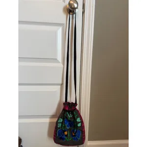 Embroidered Floral Cotton Pouch‎ Purse Boho Drawstring Artisan Folk Cottagecore thumbnail 3