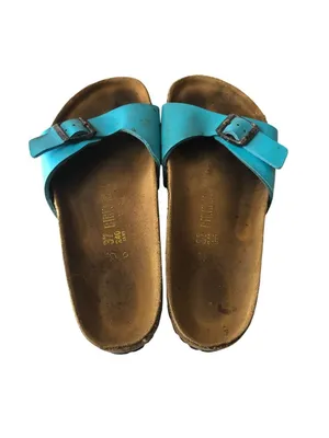 Birkenstock Madrid Slide Sandals Glossy Patent Birko-Flor Turquoise Blue 37 US 6 thumbnail 6