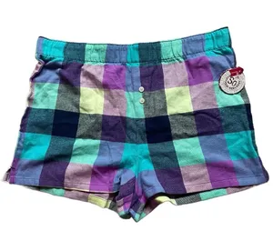 So High Waisted Colorful Plaid Flannel Loungewear PJ Mini Shirts Medium thumbnail 1