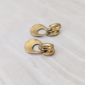 Vintage Clip On Earrings Stylish Gold Tone with Black Enamel & Clear Gems thumbnail 3
