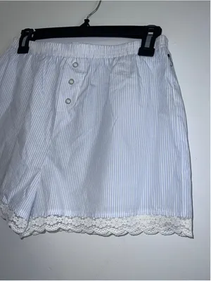 Women's Forever 21 Pajama Shorts Size S Blue White Striped Lace Trim thumbnail 2