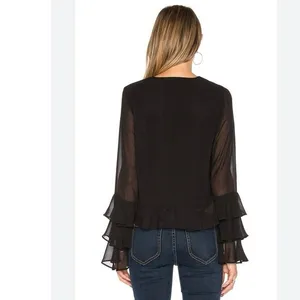 Tularosa Winnie Womens Black Ruffle Sleeve Blouse thumbnail 4