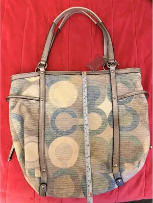 Vintage Coach Audrey Metallic Graphic Op Art Cinched Tote thumbnail 7