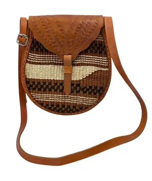 Brown Tan Woven Flap Rattan African Kiondo Boho Crossbody Bag Handbag Size OS thumbnail 1