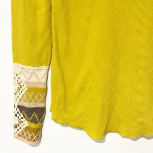 Free People Kombucha Crochet Knit Cuff‎ Thermal Top Chartreuse Size Small thumbnail 3