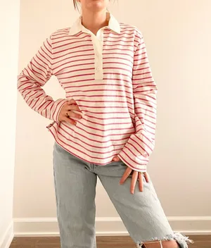 J.Crew Striped Pink and White Women's Rugby Top thumbnail 1