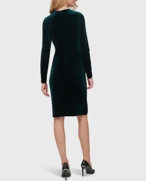 NWOT 8 Calvin Klein Dark Green Velvet Long-Sleeve Sheath Cocktail Women’s Dress thumbnail 6