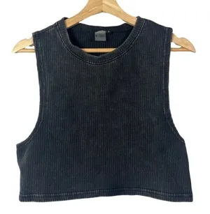 Cara Loren Active Faded Black‎ Ribbed Crop Athletic Tank Top M thumbnail 1