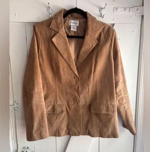 Chadwick’s Tan Suede Leather Blazer Jacket Women’s Size 12 thumbnail 1