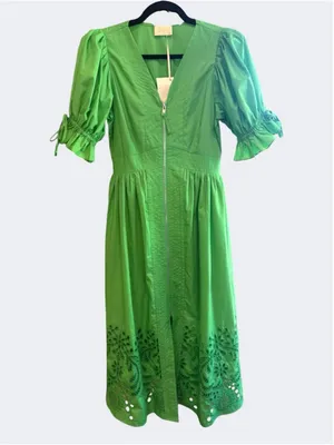 Entro Women's Eyelet Detail Midi Dress in Green Size S thumbnail 2