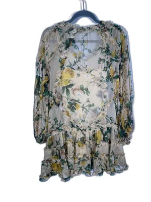 O.P.T Womens Green Yellow Floral Angelique Ruffle Mini Babydoll Dress Small thumbnail 6