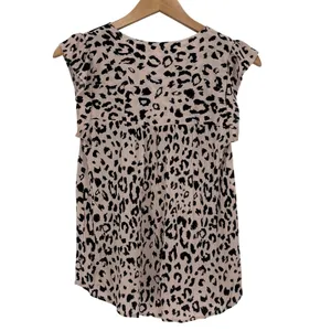 Savanna Jane Leopard Print Floral Embroidered Boho‎ Top Small Tan Black Rose thumbnail 3