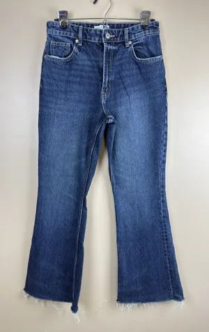 Zara Jeans Womens Blue Size 6 Denim Flare High Rise Raw Hem Medium Wash thumbnail 1