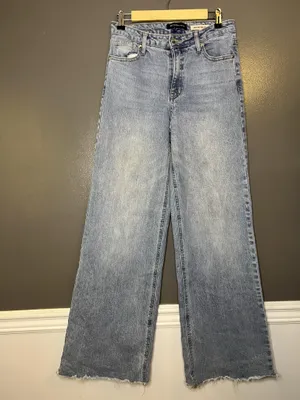 BCBGeneration High Rise Wide Leg Jeans Womens 28 Light Wash Blue Raw Hem Denim thumbnail 2