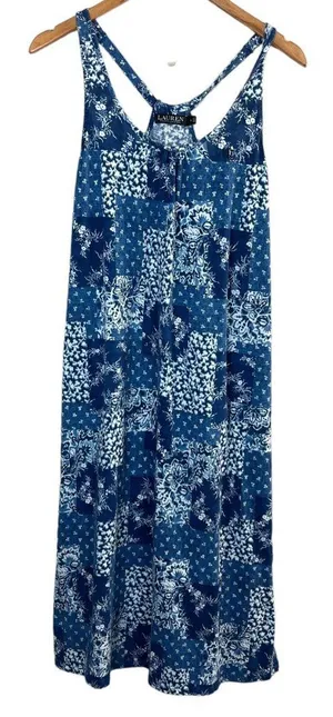 Lauren Ralph Lauren Midi Dress Small Blue‎ Floral Side Slits Sleeveless thumbnail 1