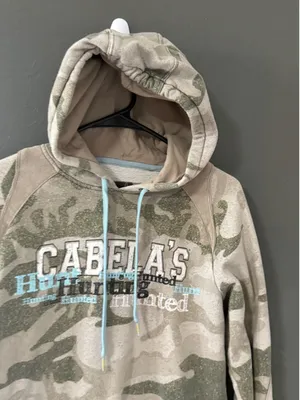 Cabelas Womens Camo Hoodie M Regular Hunted Hunting Graphic Sweatshirt Baby Blue thumbnail 1