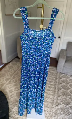 LOFT Blue Floral Smocked Maxi Dress Cottagecore Romantic Garden XS Wedding Party thumbnail 3