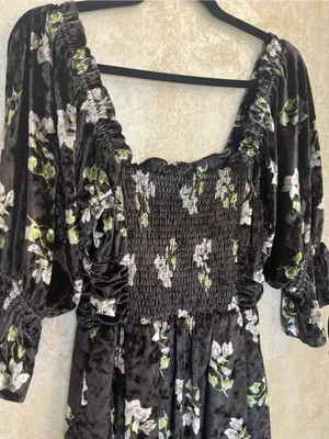 Hutch Black Velvet Floral Ruched Square Neck Mini Dress Size M Whimsigoth thumbnail 7