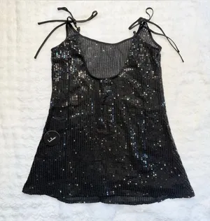 NWT LULUS Women Beachside Stunner Black Sequin Swim Cover-Up Size Medium thumbnail 1
