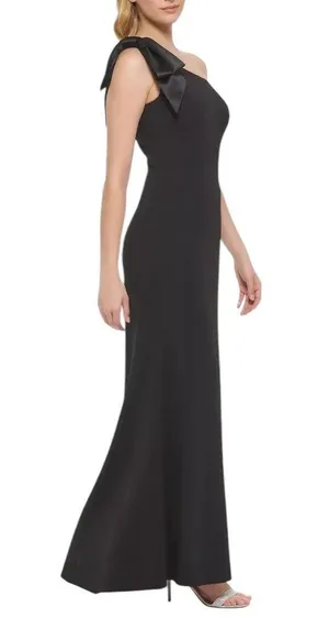 Eliza J Satin Bow One Shoulder Long Formal Dress Black Size 4 thumbnail 5
