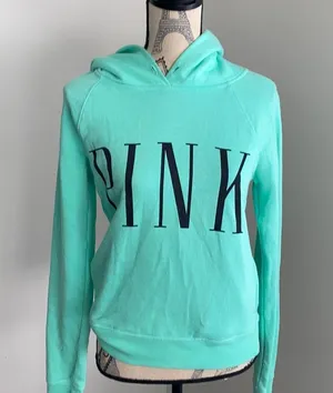 Pink Victoria’s Secret teal hoodie thumbnail 1