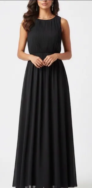 Alice + Olivia Sleeveless Silk Blend Lamb Leather Trim Maxi Black Dress Like New thumbnail 1