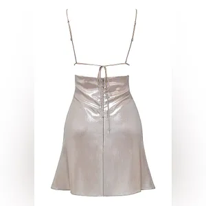 NWT House of CB Lucilla Beige Shimmer Mini Dress Size XS Romantic Sexy thumbnail 6