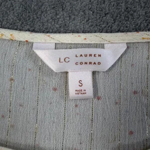 Lauren Conrad LC Size Small Cream Moon Star Pintuck Tie Neck Blouse Top Ruffle thumbnail 4