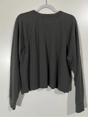 Aerie Distressed Cropped Crewneck Sweatshirt Dark Gray Size XL Grunge thumbnail 3
