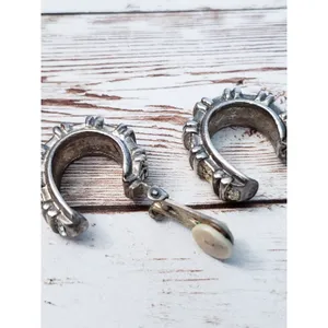 Vintage Clip On Earrings - Elongated Thick Hoops with Gems - Tarnished thumbnail 5