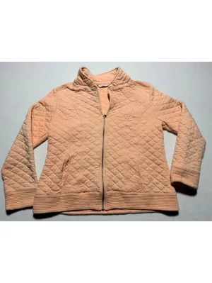 Isaac Mizrahi Live Women’s Large Peach Quilted Full Zip Jacket Ribbed Trim thumbnail 3
