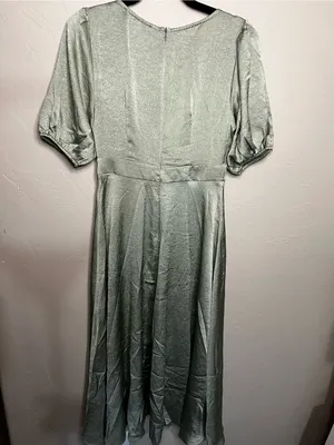 Petal & Pup Piper Sage Green Shiny Tie Front Button Front Midi Dress thumbnail 10