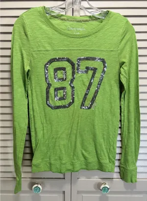 Aeropostale Lime Green V Neck Sequins Long Sleeve Top Size Small Lightweight thumbnail 1