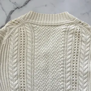 J. Crew Aran Cable Knit V-Neck Sweater Cream XS Tennis Prep Scandi Chic Preppy thumbnail 8