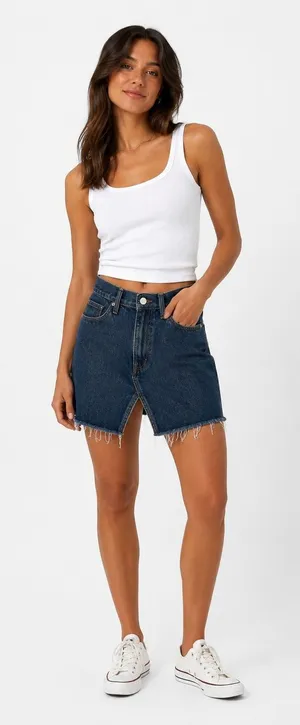Madewell Rigid Denim A-Line Mini Skirt Medium Wash Raw Hem Size 28 High Rise‎ thumbnail 1