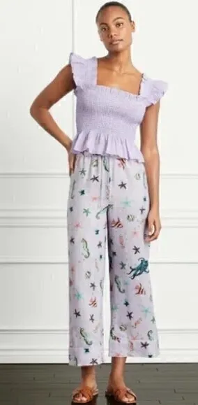 Hill House The Skylar 100% Linen Pants in Sea Creatures Size M NWT thumbnail 1