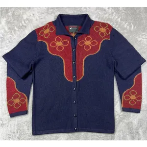 Bolivian Handknits Alpaca Wool Cardigan Small Floral Handmade Sweater thumbnail 3