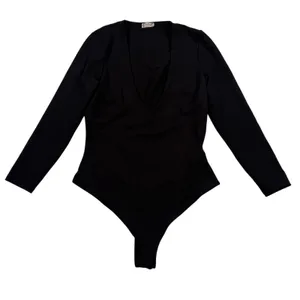 Intimately Free People Bodysuit Womens Small Black Long Sleeve Deep V-Neck‎ Slim thumbnail 1