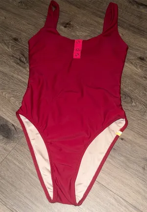 summersalt Red Scoop-Neck One-Piece Swim Bodysuit with Snap Placket thumbnail 1