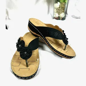 Lightweight Low Wedge Thong Sandals Black 10 thumbnail 6