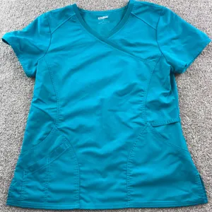Scrubstar‎ Teal Wrap Scrub Top Womens Medium Medical Uniform Short Sleeve thumbnail 1