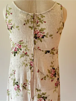Dress Barn Vintage Sleeveless Cream Floral jacquard Midi Dress with Pink Roses thumbnail 4