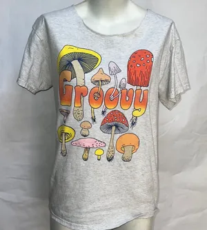Groovy gray graphic off the shoulder T-shirt thumbnail 1