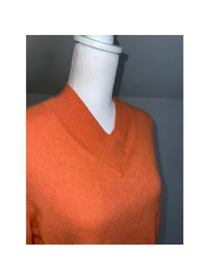 100% Cashmere V-Neck Sweater Orange Size XL thumbnail 2