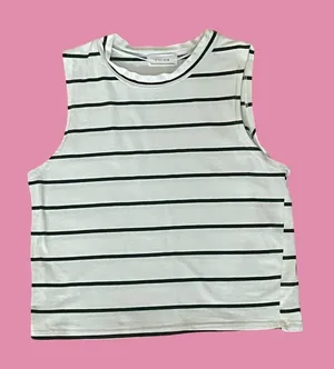 white cropped tank top with black stripes thumbnail 2
