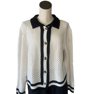 NWT Ann Taylor Factory Black and White Open Knit Cardigan White Black XL thumbnail 3
