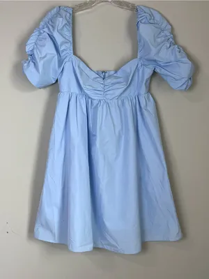 Amanda Uprichard Babydoll Mini Dress Puff Sleeve Romantic Baby‎ Blue Sz Small thumbnail 1
